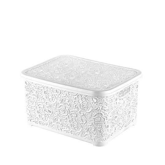 Кружевная пластиковая корзина белого цвета с крышкой 28 л, 324 Elif Elif Plastik