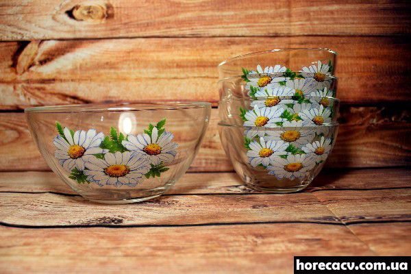 Набор гладких стеклянных салатников с цветами "Сидней" 1+4 (8202) ОСЗ