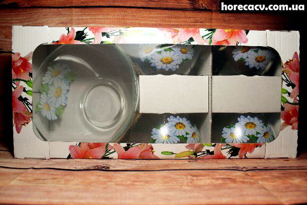 Набір гладких скляних салатників з квітами "Сідней" 1+4 (8202) ОСЗ