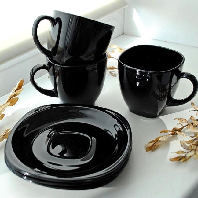 Чёрный чайный набор чашек с квадратными блюдцами Luminarc CARINE Black 6х220 мл (p4672) Luminarc