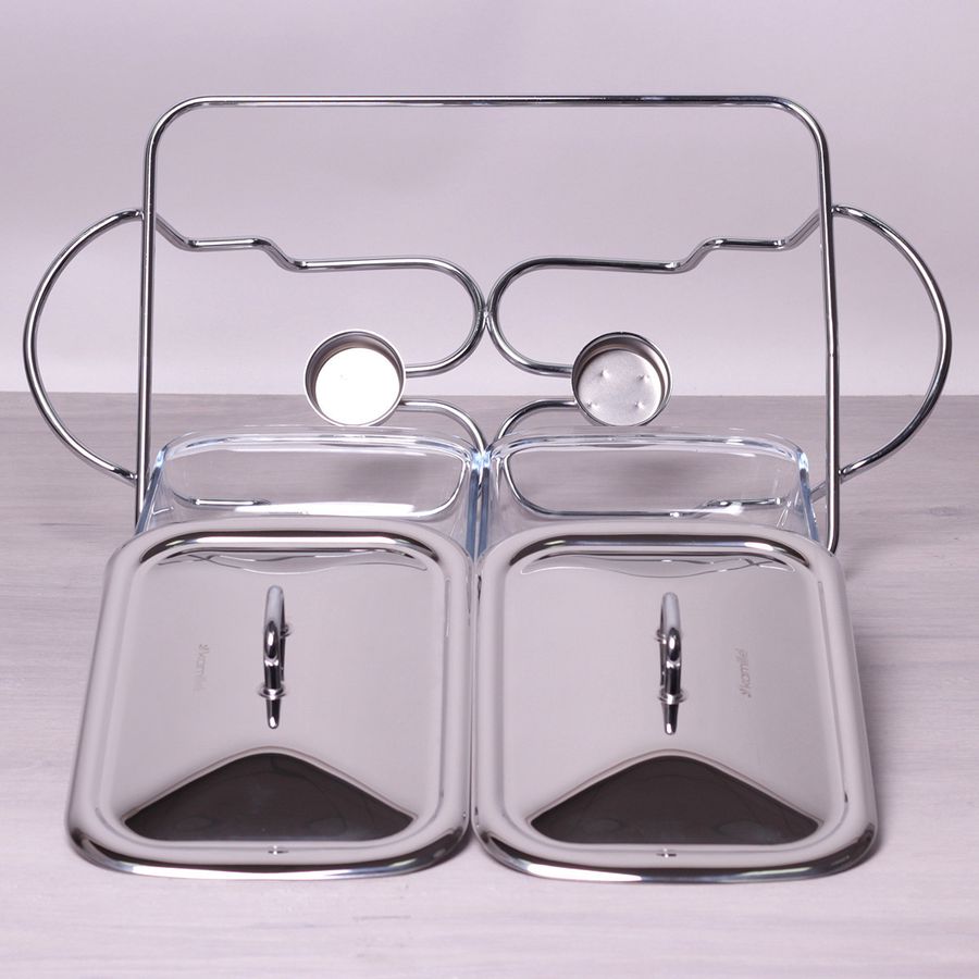 Марміт подвійний скляний 2*1.5 л з металевими кришками і підставкою Kamille