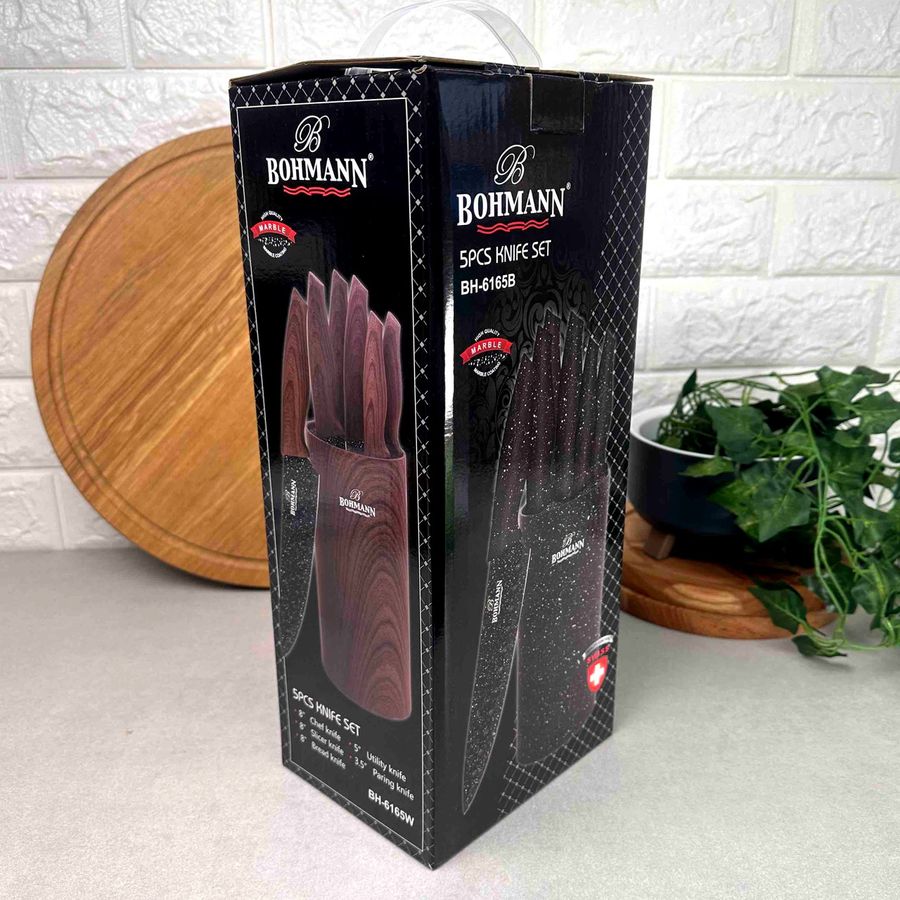 Набор чёрных гранитных ножей 6 предметов в браш-подставке Bohmann Bohmann