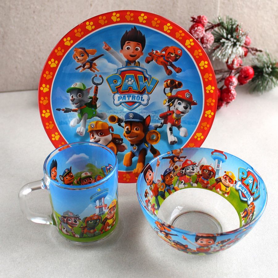 Набор детской посуды 3 предмета с мульт-героями Щенячий патруль, детская посуда Hell