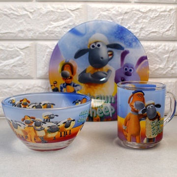 Набор детской посуды 3 предмета с мульт-героями Барашек Шон, детская посуда Hell