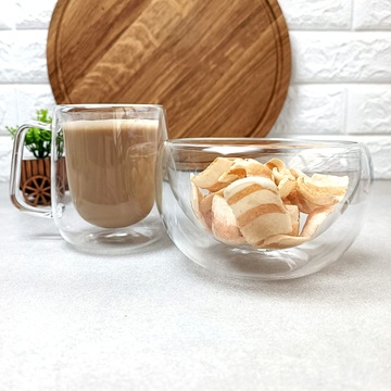 Набір для сніданку з подвійними стінками (чашка+піала) з боросилікатного скла RINGEL