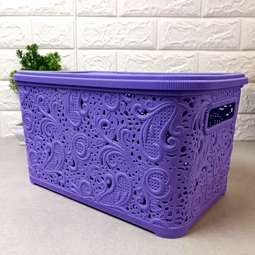 Ажурный фиолетовый контейнер для хранения с крышкой 7.5л Полимерагро
