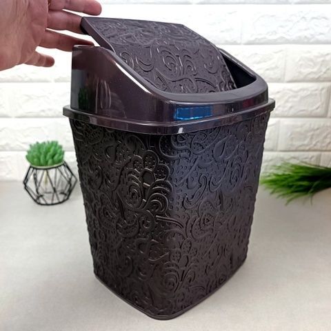 Коричневое ажурное мусорное ведро с поворотной крышкой, 384 Elif Elif Plastik