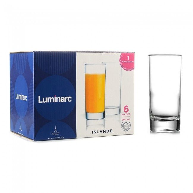 Набір склянок хайбол скляних без малюнка Люмінарк Islande 290 мл 6 шт Luminarc