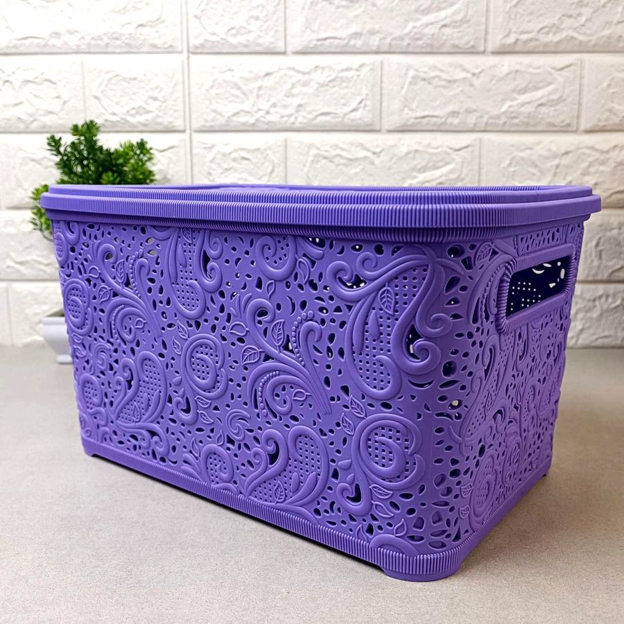 Ажурный фиолетовый контейнер для хранения с крышкой 7.5л Полимерагро