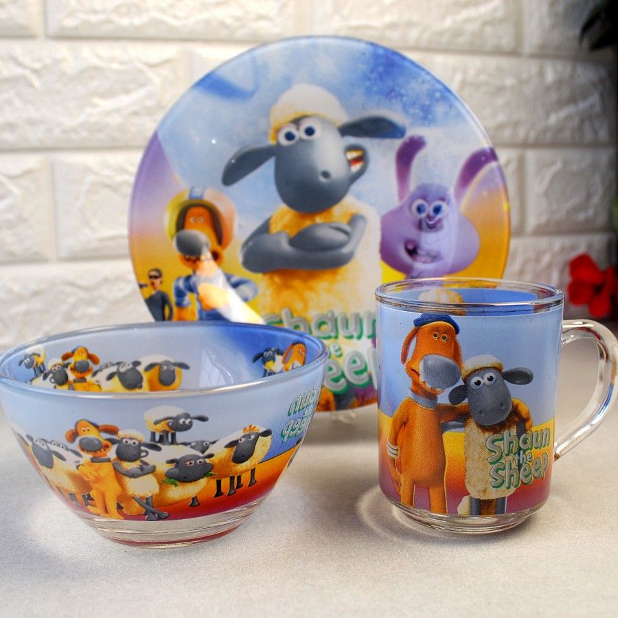 Набор детской посуды 3 предмета с мульт-героями Барашек Шон, детская посуда Hell