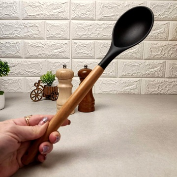 Кухонна силіконова ложка з дерев'яною ручкою 32*7.2 см Hell