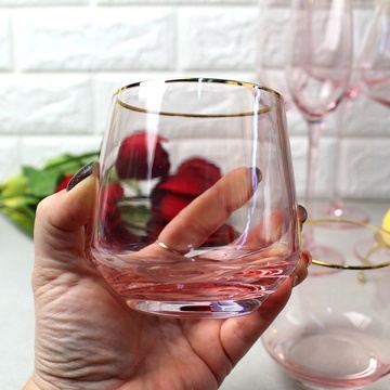 Набір рожевих склянок із золотим обідком 2 шт 400 мл Рожевий серпанок А-Плюс