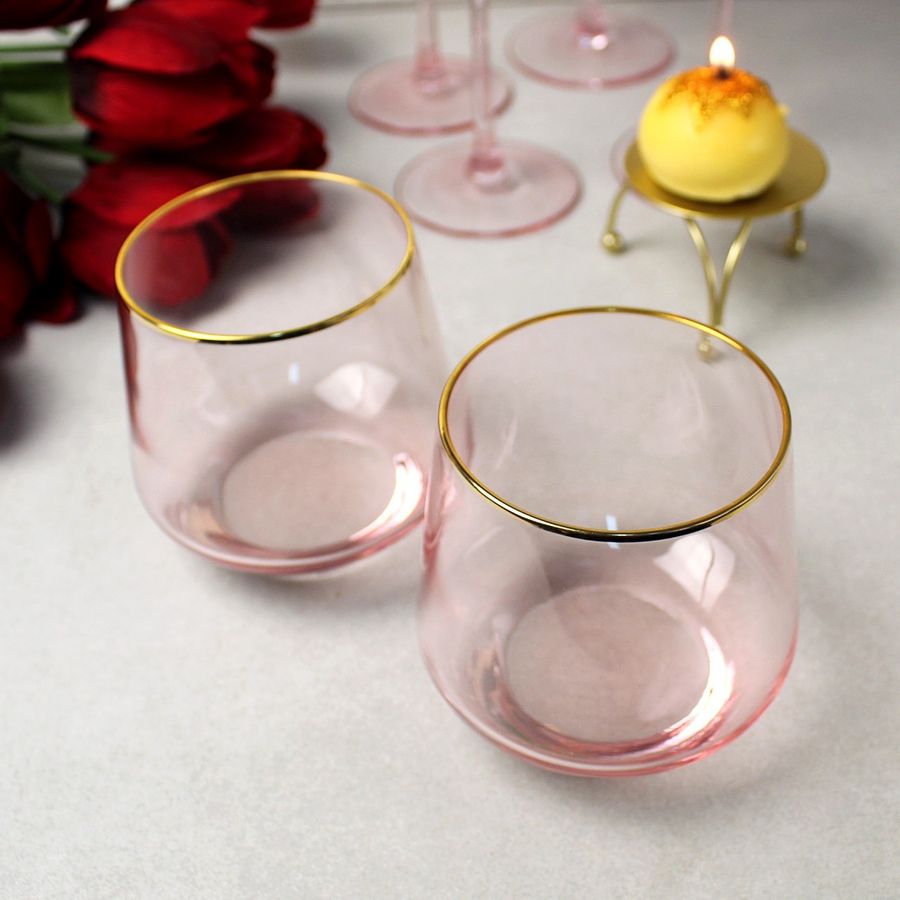 Набір рожевих склянок із золотим обідком 2 шт 400 мл Рожевий серпанок А-Плюс