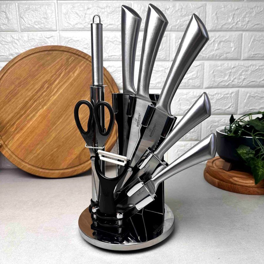 Набір кухонних ножів з ножицями 9 предметів на підставці Bohmann Bohmann