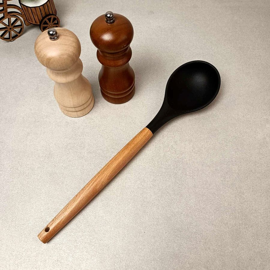 Кухонна силіконова ложка з дерев'яною ручкою 32*7.2 см Hell
