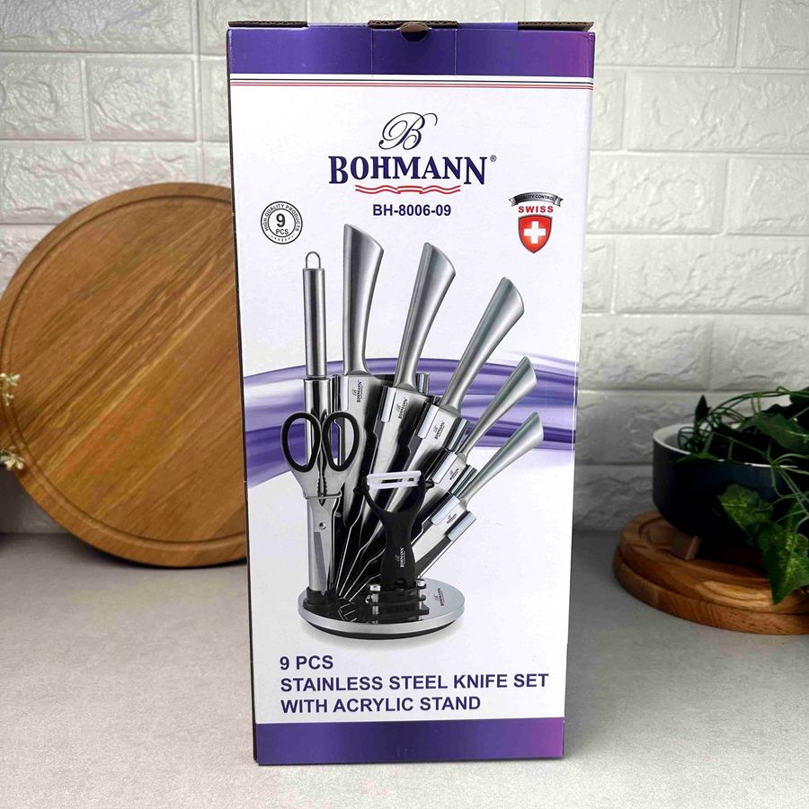 Набір кухонних ножів з ножицями 9 предметів на підставці Bohmann Bohmann