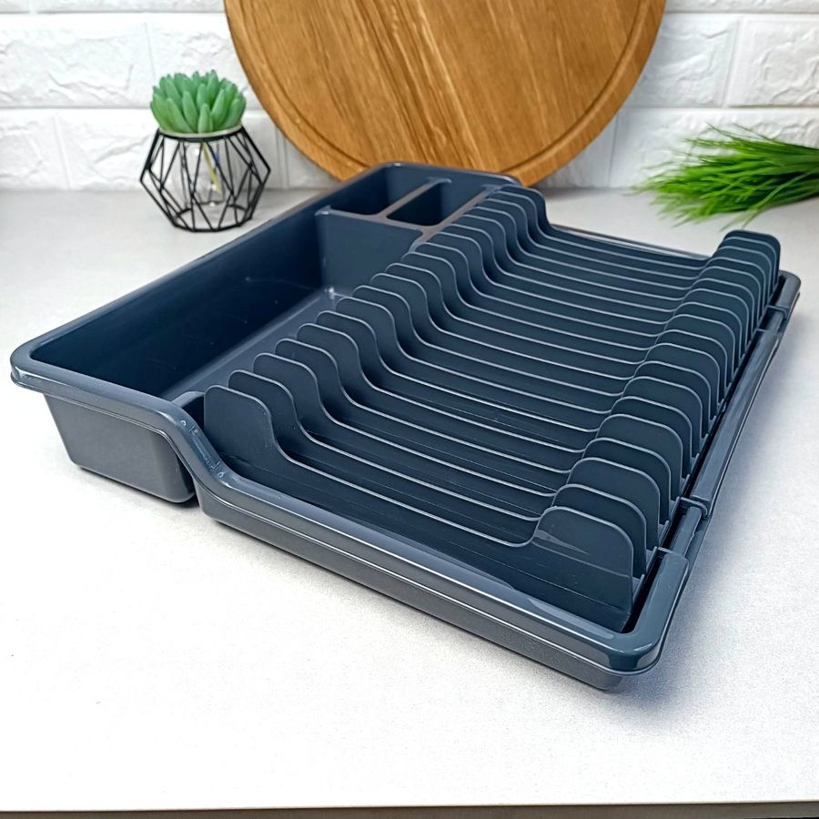 Пластикова розсувна сушарка для посуду з лотком для сушіння столових приладів Dunya Plastic