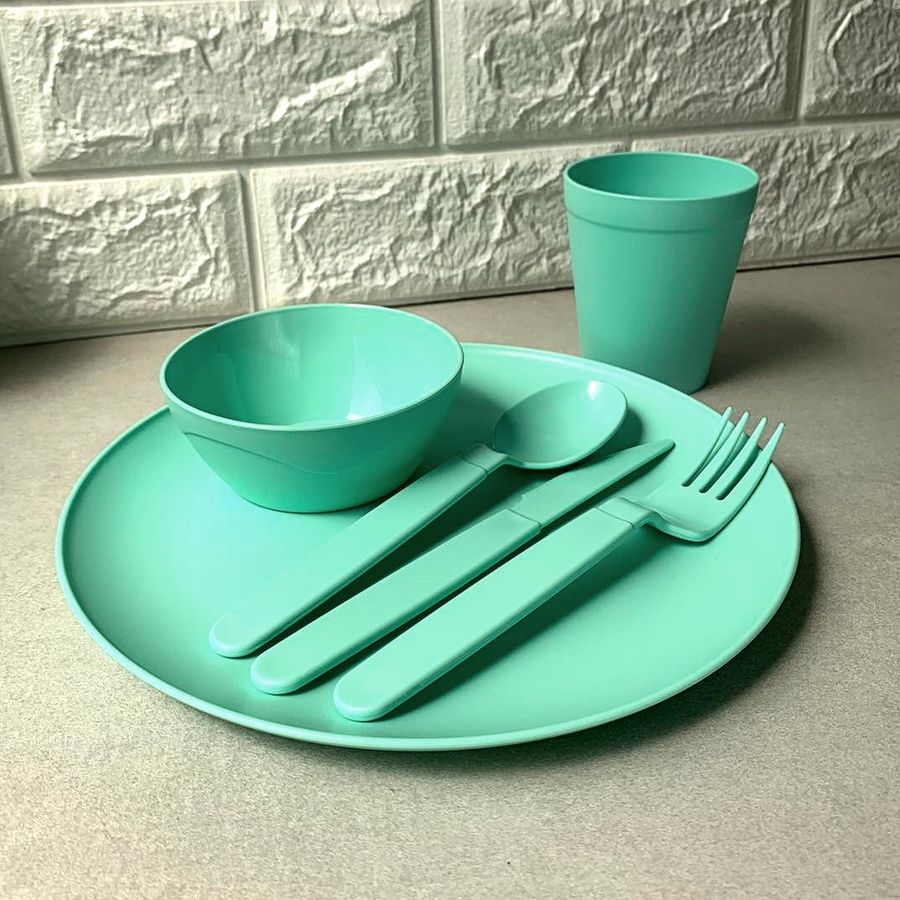 Большой набор пластиковой посуды для пикника бирюза на 6 персон 38 предмета Plastar Pak