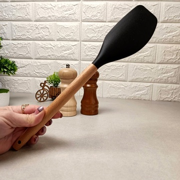 Силіконова кухонна лопатка з дерев'яною ручкою 32*6,4 см Hell