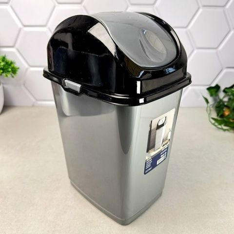 Пластикове відро для сміття з поворотною кришкою 10 л Сіре Dunya Dunya Plastik