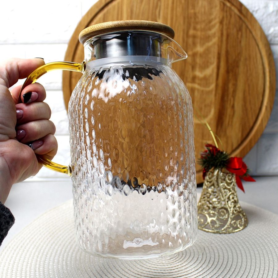 Великий скляний чайник-глечик для заварювання з бамбуковою кришкою 1.5 л Ardesto Ardesto