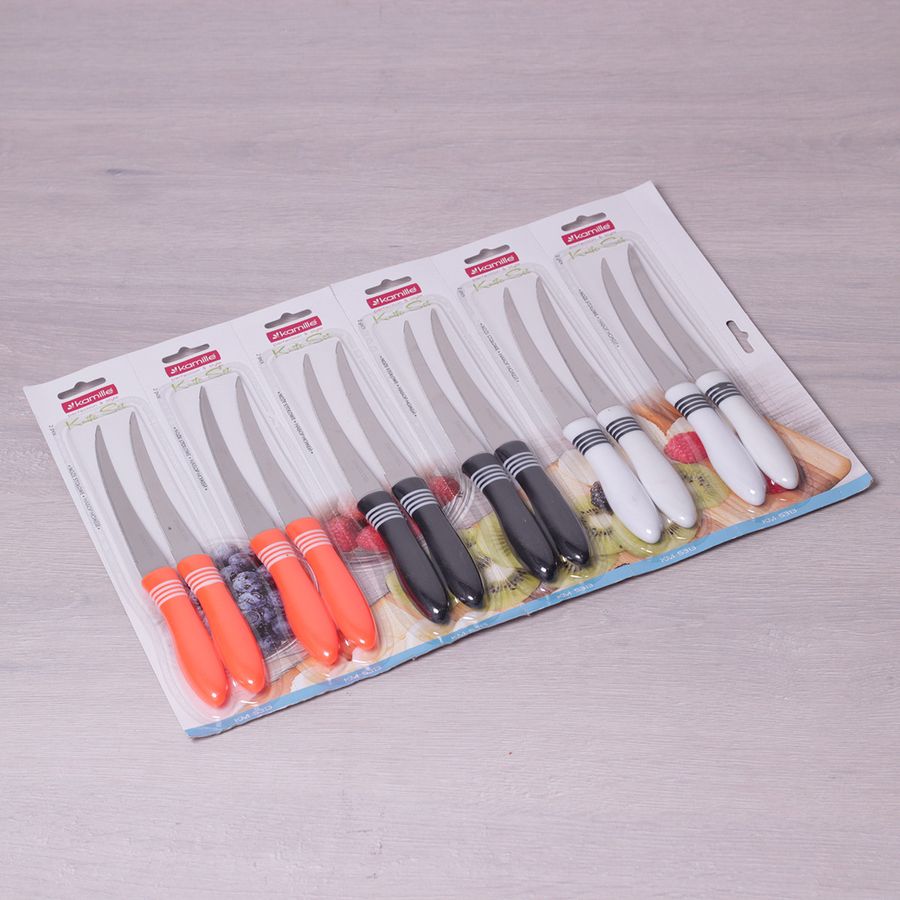 Набор ножей-пилочек для шинковки 12 шт из нержавеющей стали с пластиковыми ручками Kamille Kamille