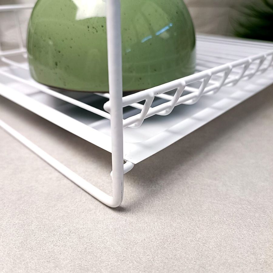 Двоярусна біла сушарка для посуду для розміщення на столі 36 см з піддоном, Люкс Ламела