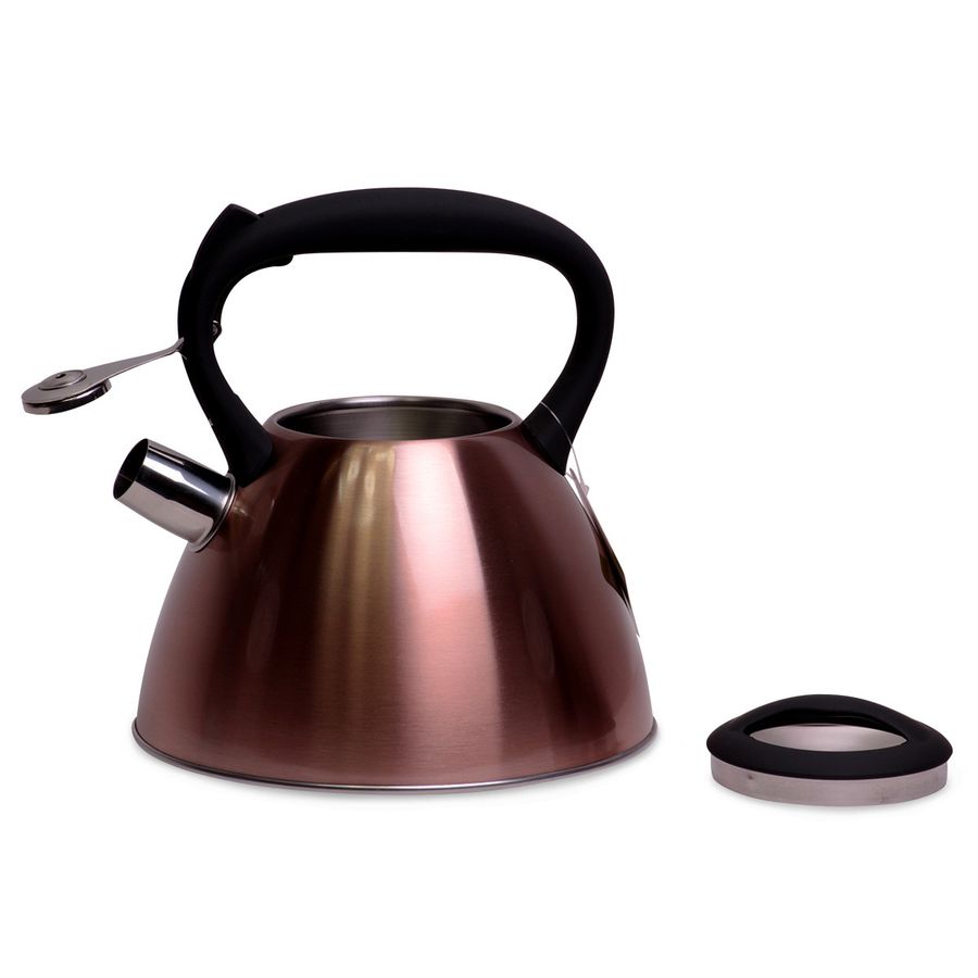 Чайник бронзовий 3 л з нержавіючої сталі зі свистком і чорною бакелітовою ручкою для індукції Kamille