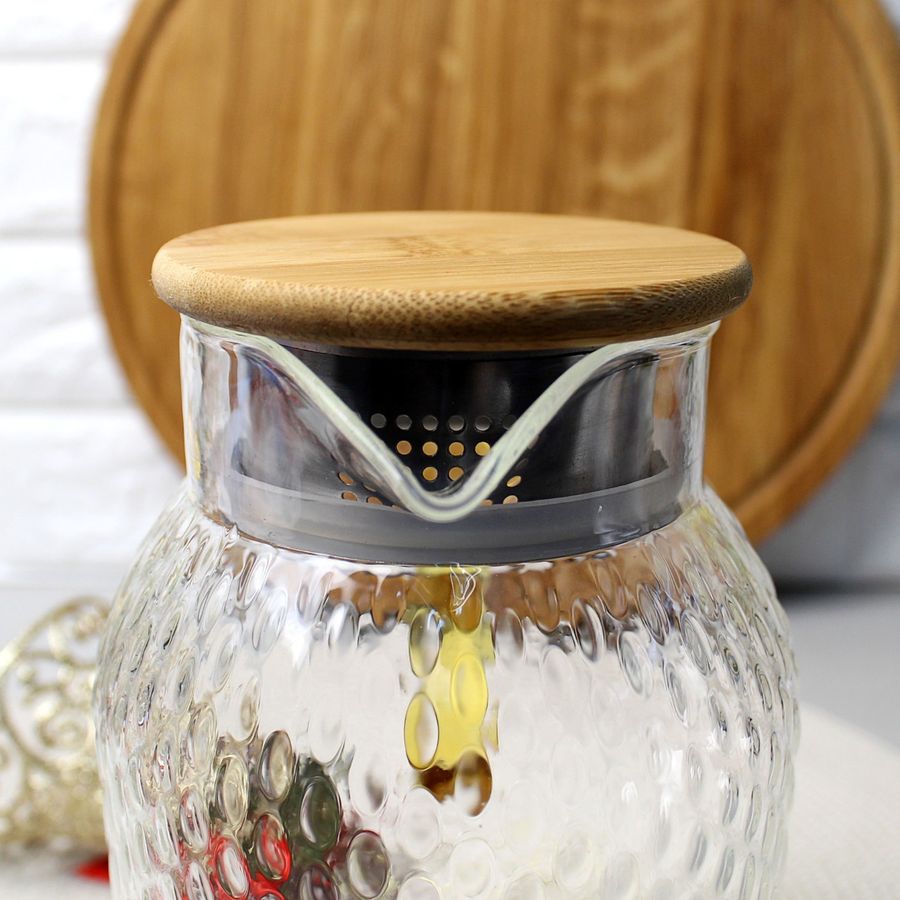 Большой стеклянный заварочный чайник-кувшин с бамбуковой крышкой 1.5 л Ardesto Ardesto