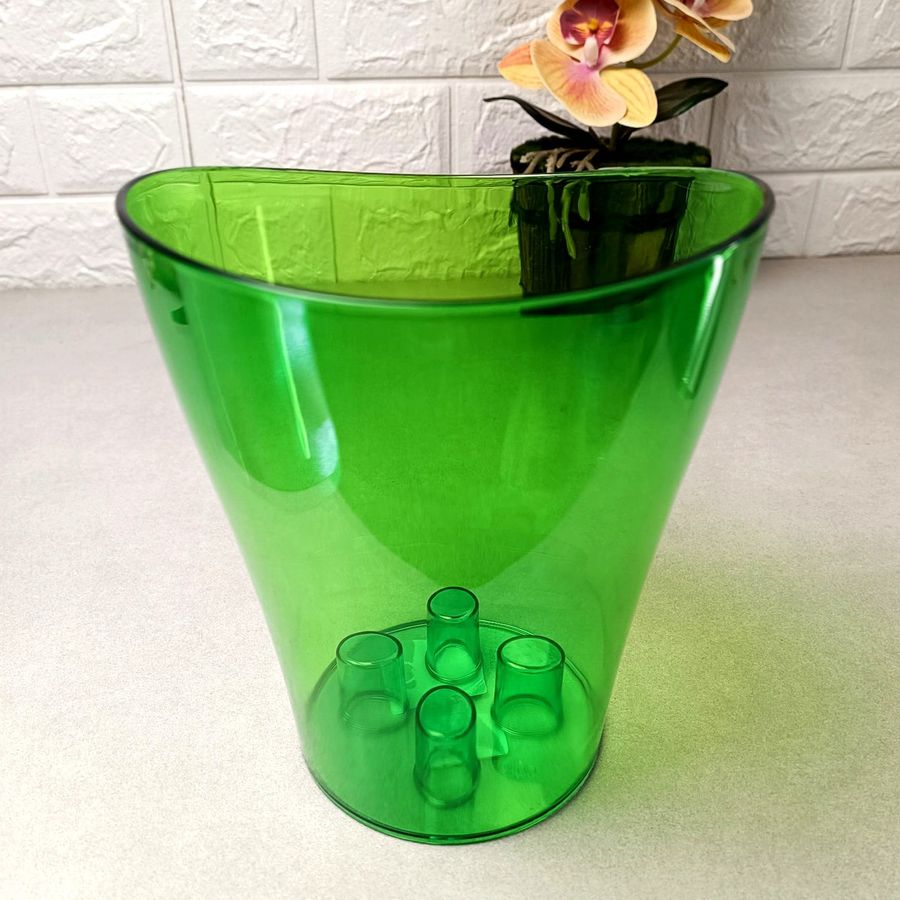Зелений вазон для орхідей з хвилястим верхом із світлопропускаючого пластику 19 см Ніка Алеана