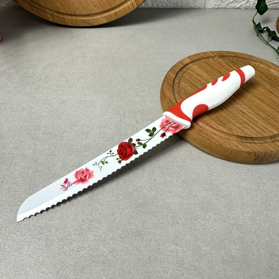 Кухонный нож для хлеба 20 см Роза Без бренда