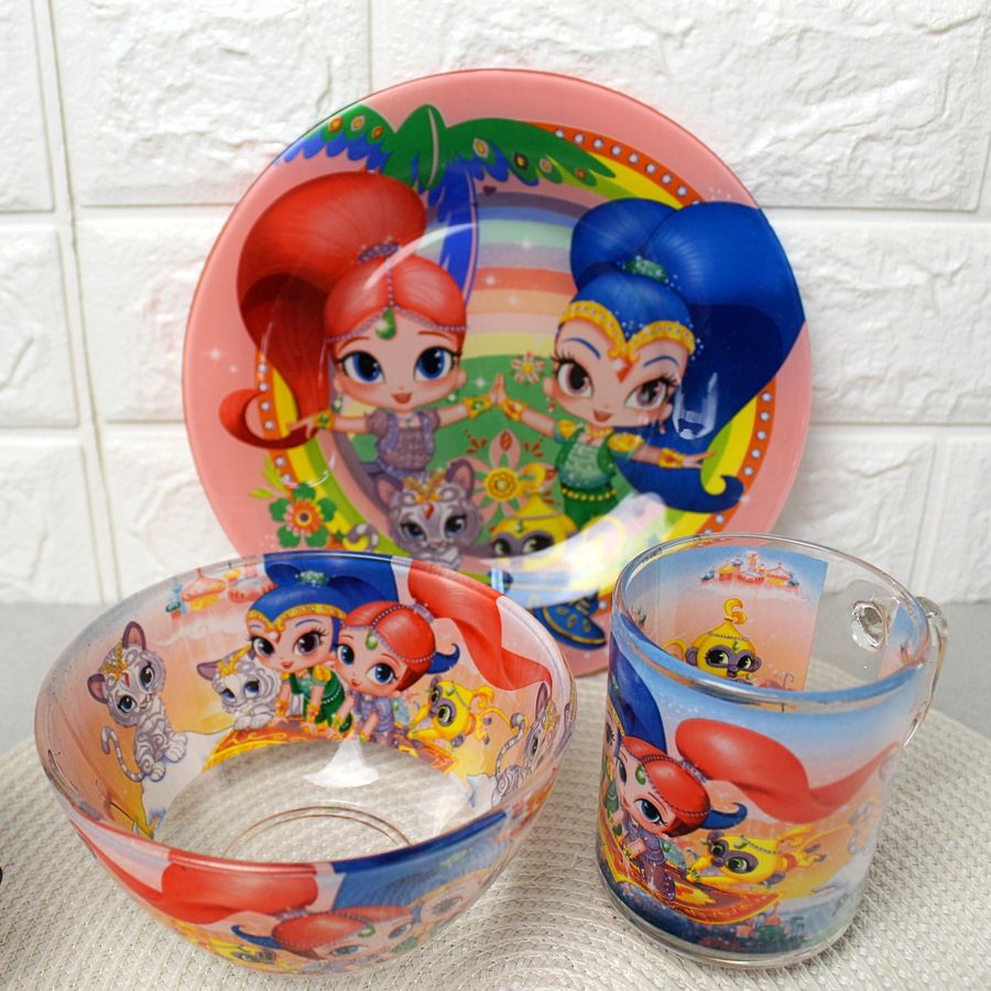 Набір дитячої скляного посуду для дівчаток Шімер і Шайн 3 предмета Hell