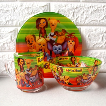 Детский набор посуды с мульт-героями Барбоскины 3 предмета, детская посуда Hell