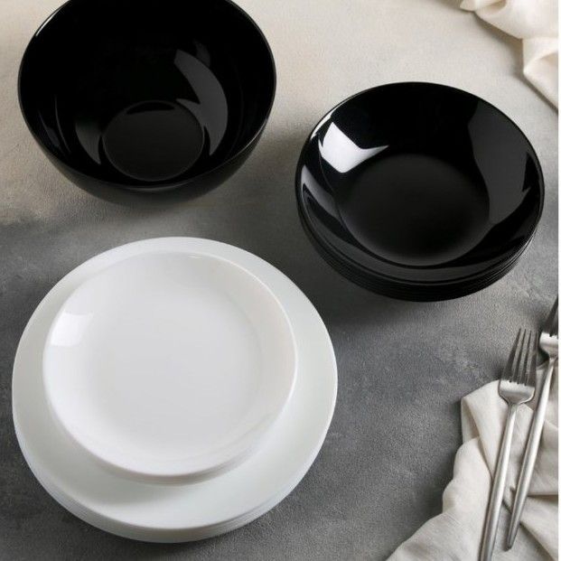 Чорно-білий столовий набір посуду LUMINARC Diwali Black&White 19 предметів (P4360) Luminarc