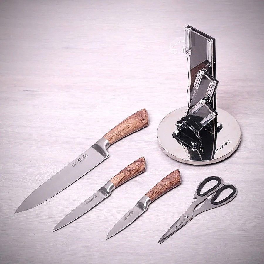 Набір кухонних ножів з ножицями Kamille 5 предметів на акрилової підставці Kamille