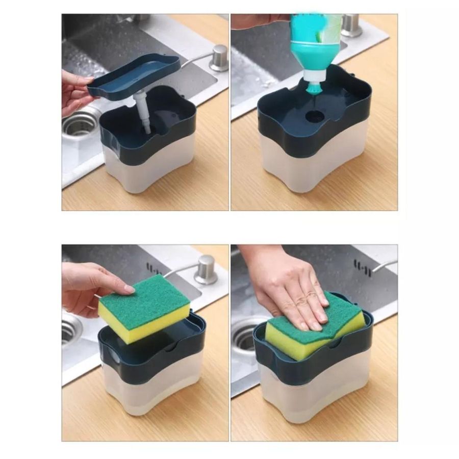 Кухонний диспенсер-дозатор для миючого засобу з губкою Akay