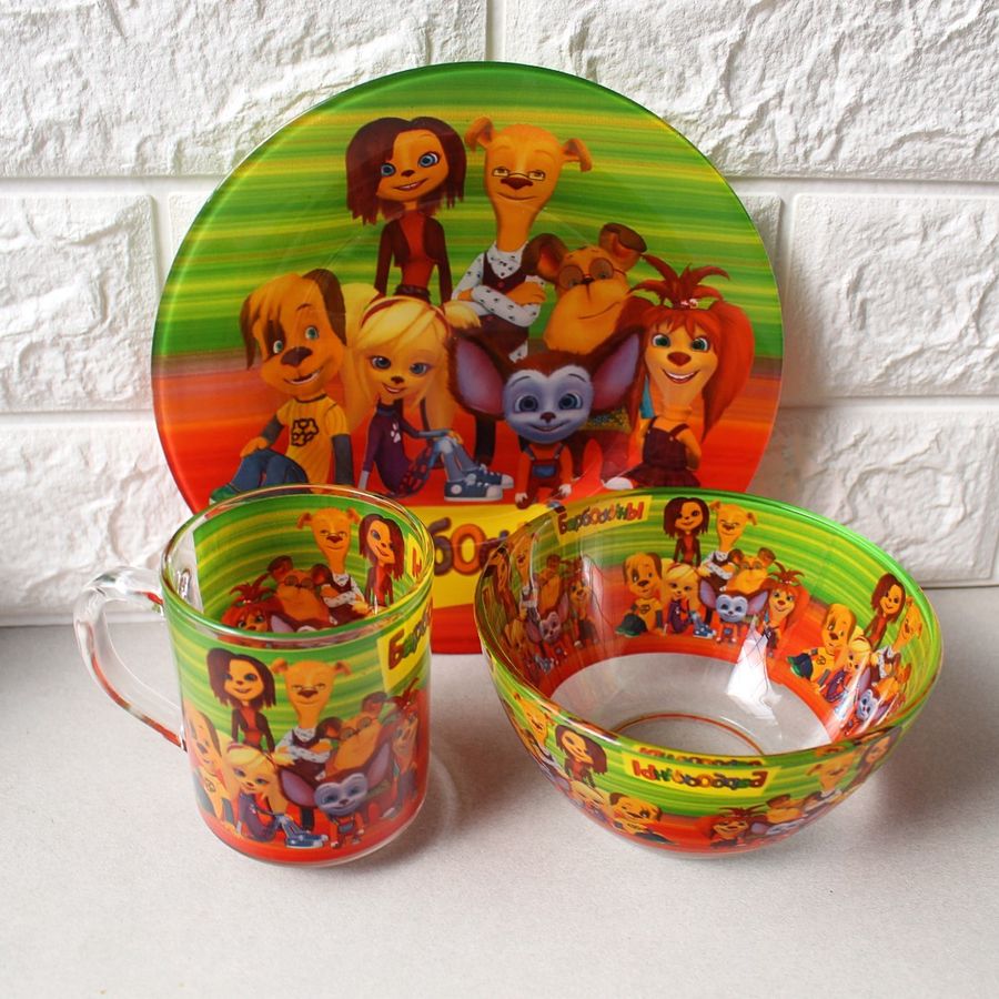 Детский набор посуды с мульт-героями Барбоскины 3 предмета, детская посуда Hell