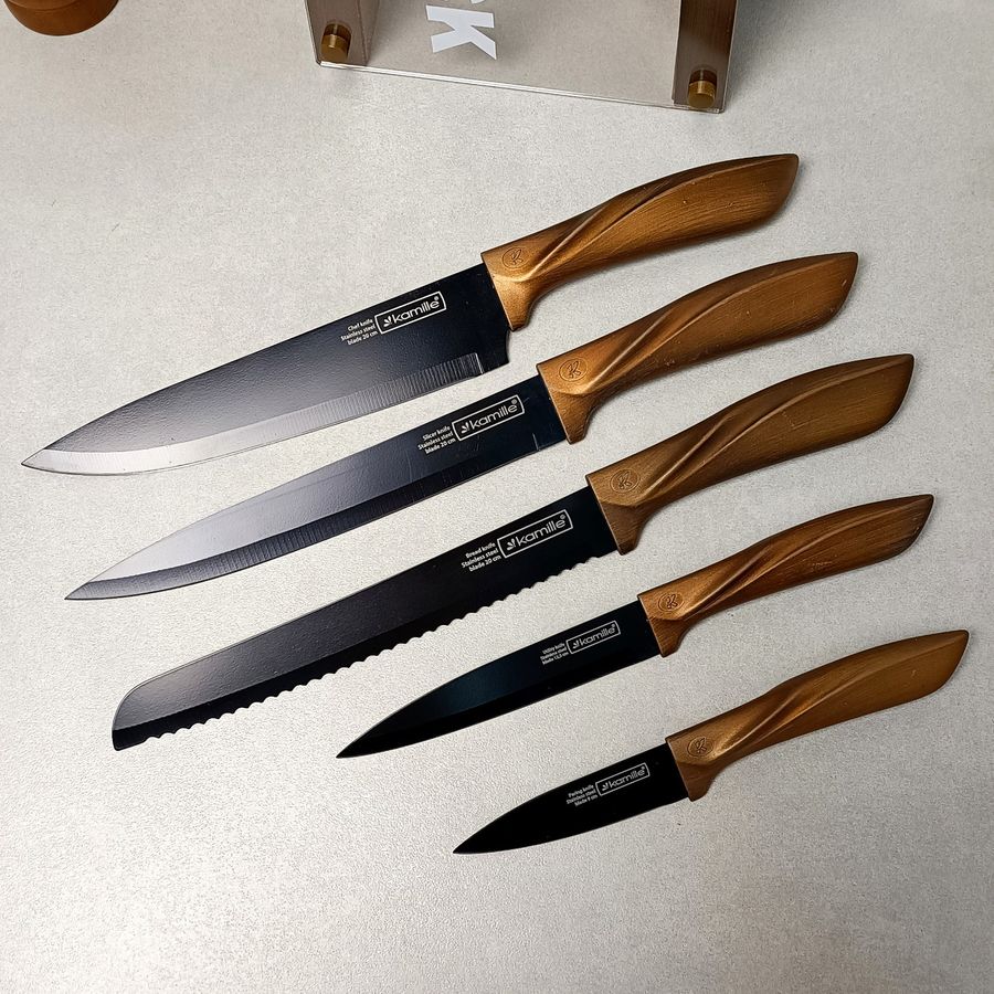 Набор кухонных ножей 6 предметов из нержавеющей стали на подставке Kamille