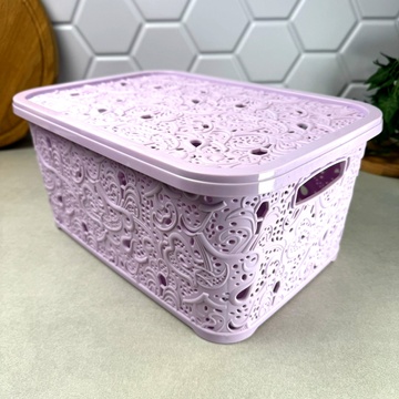 Ажурная корзинка для хранения 10 л с крышкой Сирень Violetti