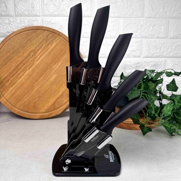 Набір чорних гранітних ножів 6 предметів на підставці Bohmann