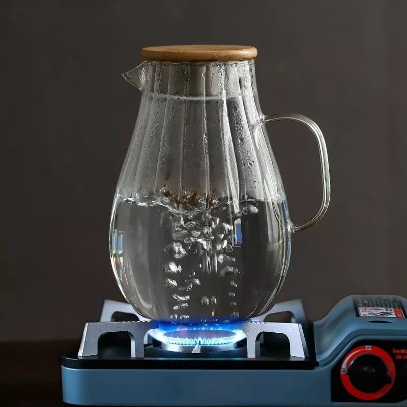 Термостойкий стеклянный чайник для газовой плиты 1.8л из боросиликатного стекла Wave Hell