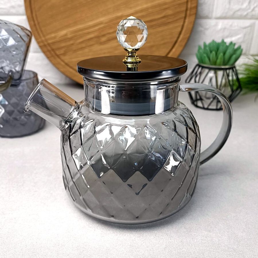 Термостойкий стеклянный чайник для плиты 1л Чёрный перламутр Topaz Crystal Hell