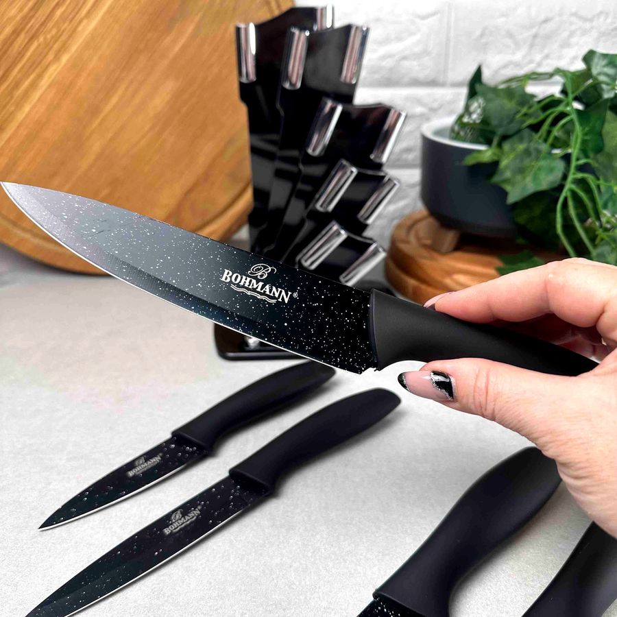 Набір чорних гранітних ножів 6 предметів на підставці Bohmann