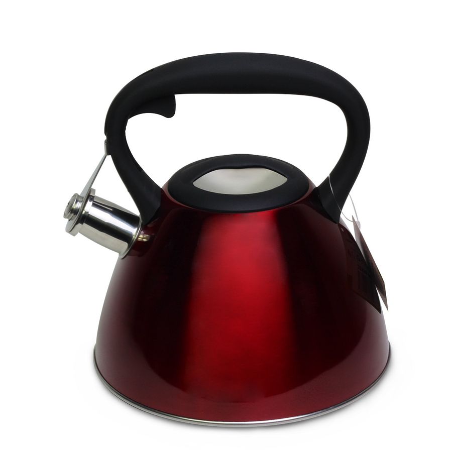 Чайник червоний 3 л з нержавіючої сталі зі свистком і чорною бакелітовою ручкою для індукції Kamille
