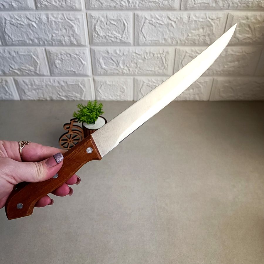 Нож кухонный разделочный из нержавеющей стали с деревянной ручкой Kamille Kamille