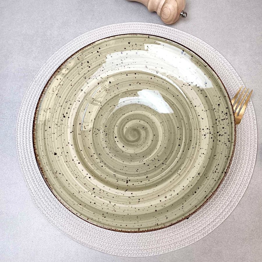 Тарілка кругла зелена для пасти глибока Kutahya Porselen Corendon 270 мм (GR3127) Kutahya Porselen