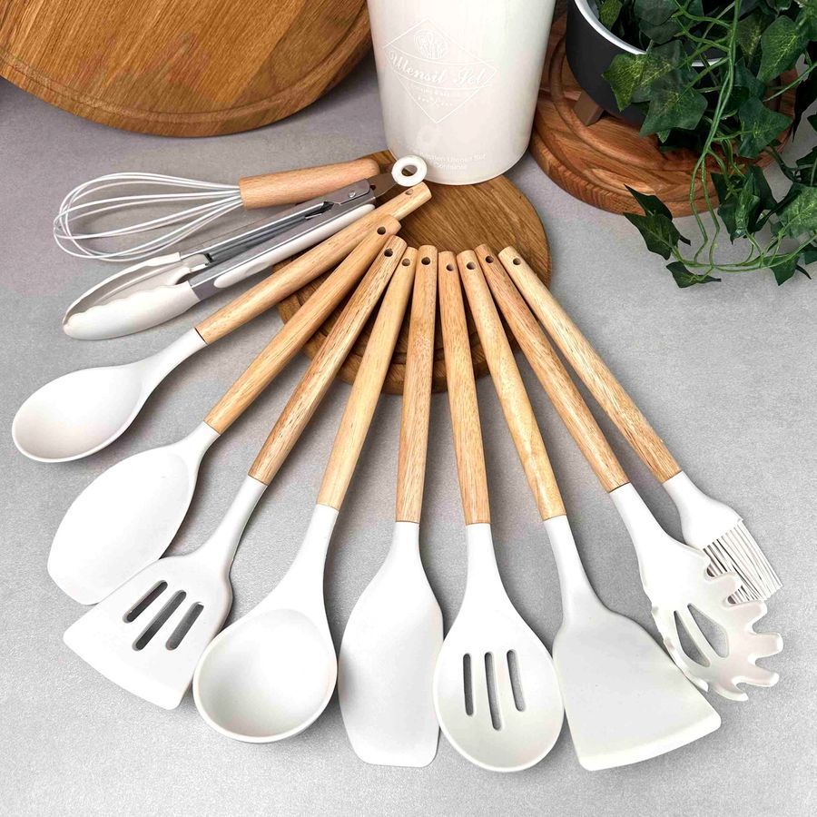 Набор белых силиконовых кухонных принадлежностей 12 предметов Kitchen Set Kitchen Art