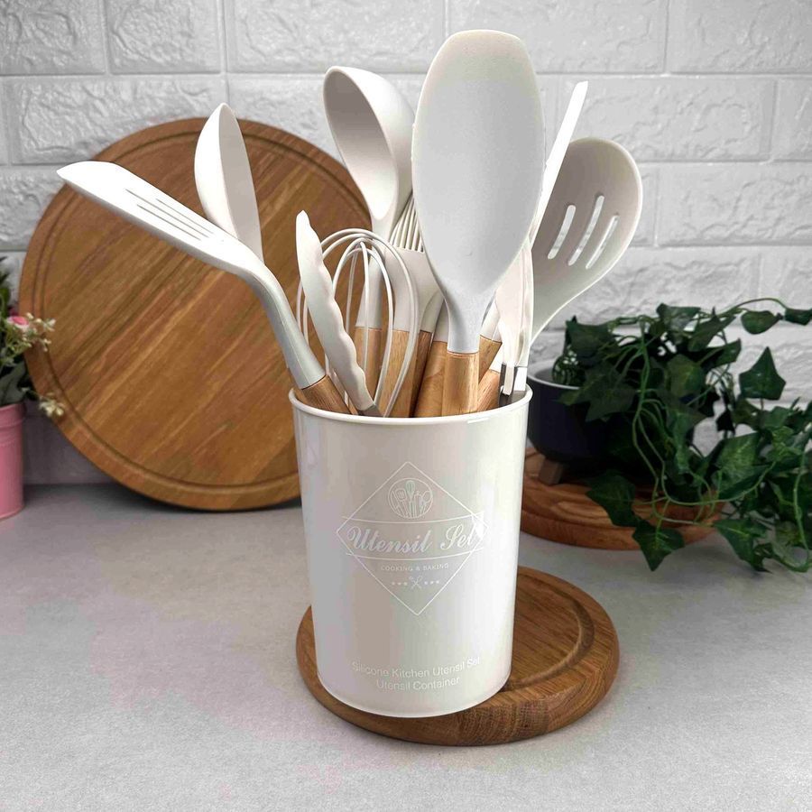 Набор белых силиконовых кухонных принадлежностей 12 предметов Kitchen Set Kitchen Art