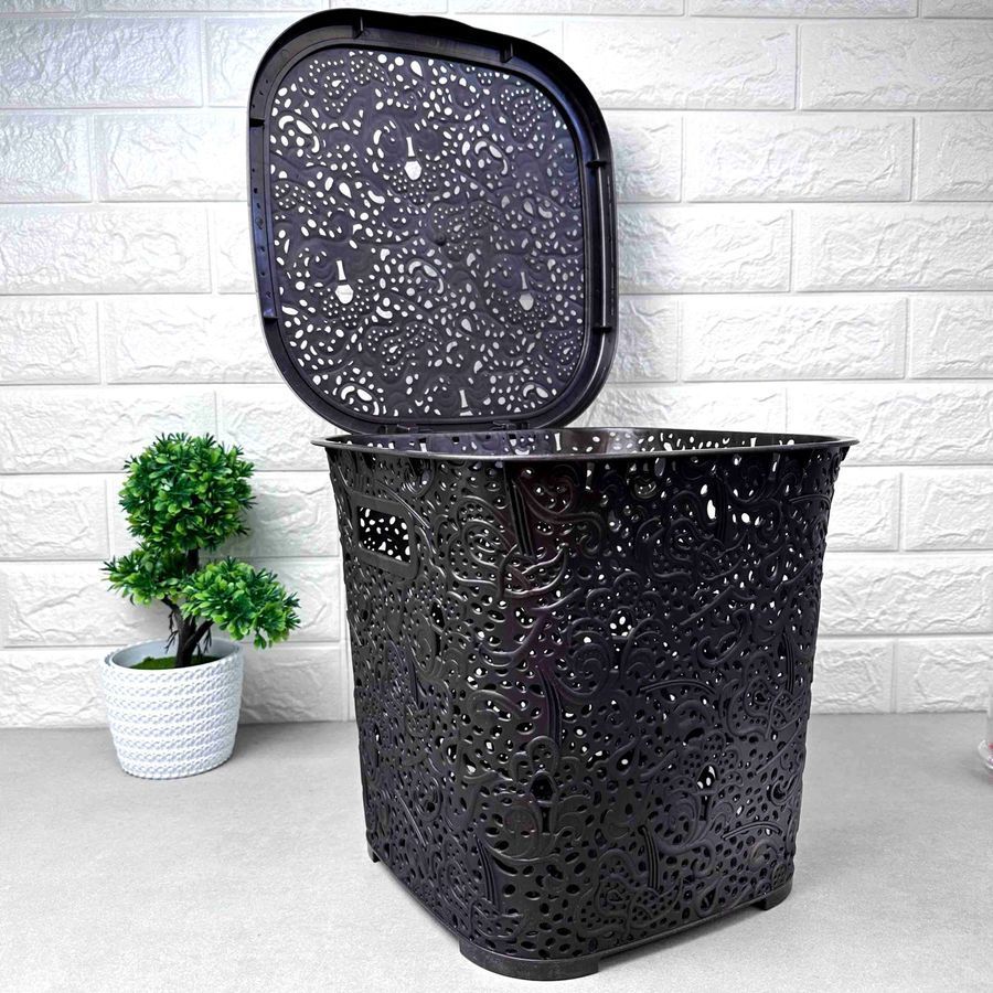 Коричневий ажурний високий кошик з кришкою 14 л, 387 Elif Elif Plastik