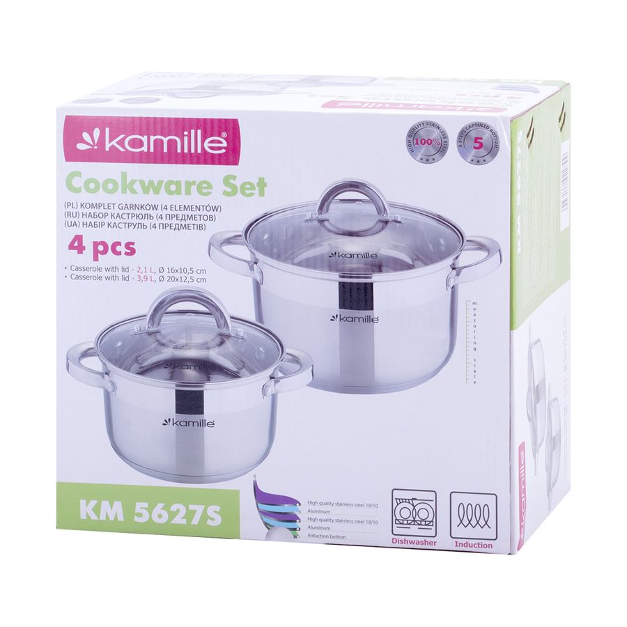 Набір на 2 каструлі Kamille посуд з нержавіючої сталі для приготування їжі для індукції Kamille